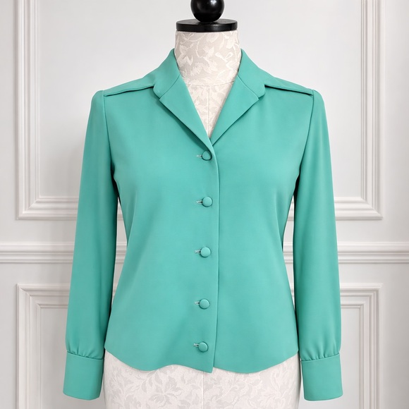 Tops - Vintage Turquoise Button-Up Blouse